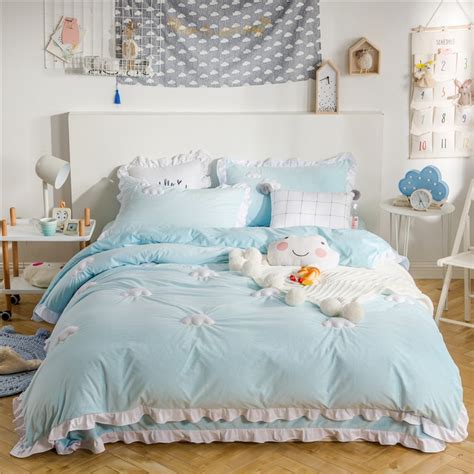 blue pink thick fleece winter cute bedding set king queen twin size