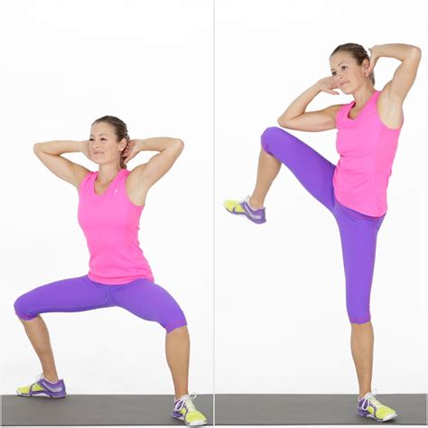 sumo squat and side crunch bodyweight workout for abs popsugar fitness photo 1