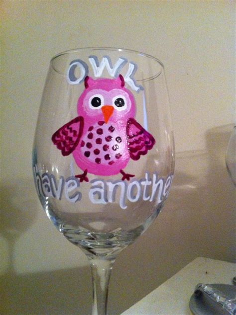 Items Similar To Hand Painted Owl Wine Glass On Etsy
