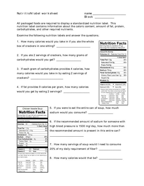 printable reading food labels worksheets reading worksheet printable