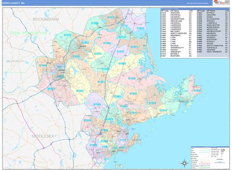 essex county ma wall map color cast style  marketmaps