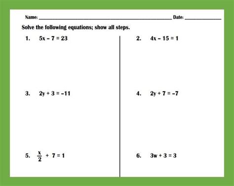 solving  step equations practice worksheet   step equations