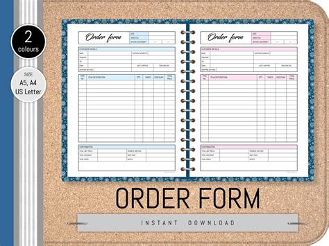 printable order form template order book small business etsy
