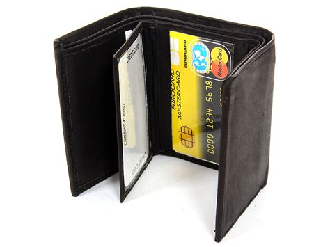 mens leather double bill trifold  credit card  id window  black
