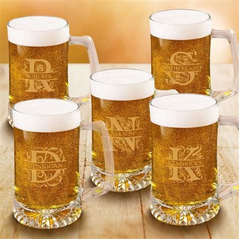 groomsmen monogram beer mugs set of 5 25 oz