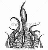 Tentacles Tentacle Vector Drawn Illustration Separate Coloring Hand Rough Wood Cut Style Each Shutterstock Octopus Drawing Kraken Vintage Designlooter Sea sketch template