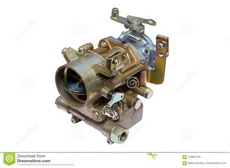 tractor carburetor isolated  stock photo image  metallic steel