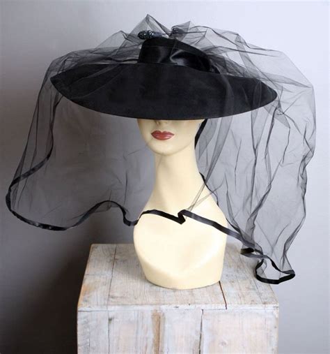 1930 S Mourning Hat Rare Black Vintage Funeral Hat With Veil Mint