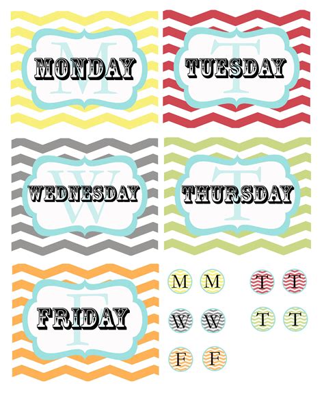 days  week labels printable printable labels printable art  printables days  week