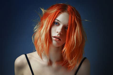 women model face portrait redhead dyed hair simple