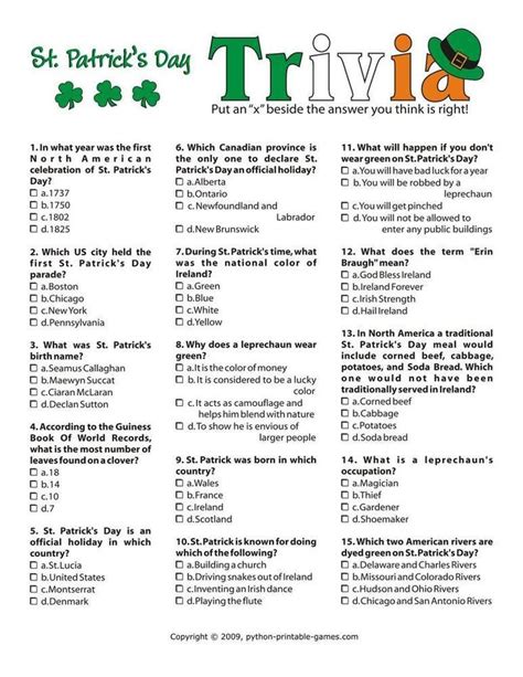 st patricks day st patricks day trivia st patricks day games st