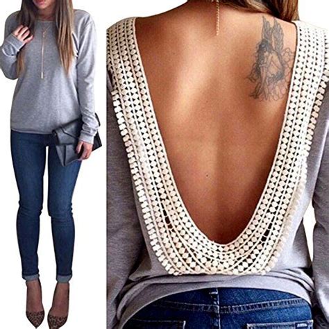 funoc® girls backless casual long sleeve lace blouse t shirt top funoc dp