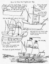 Mayflower Pilgrim Worksheets Thanksgiving Doodle Sketching Dra Bubakids Techniques sketch template