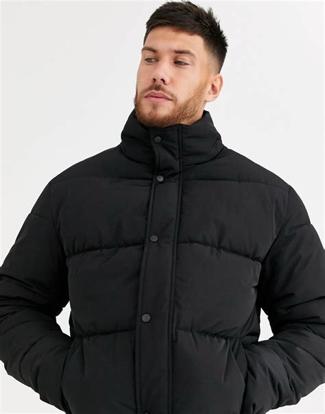 asos synthetic sustainable puffer jacket  black  men lyst