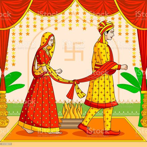 bride and groom in indian hindu wedding stock illustration download