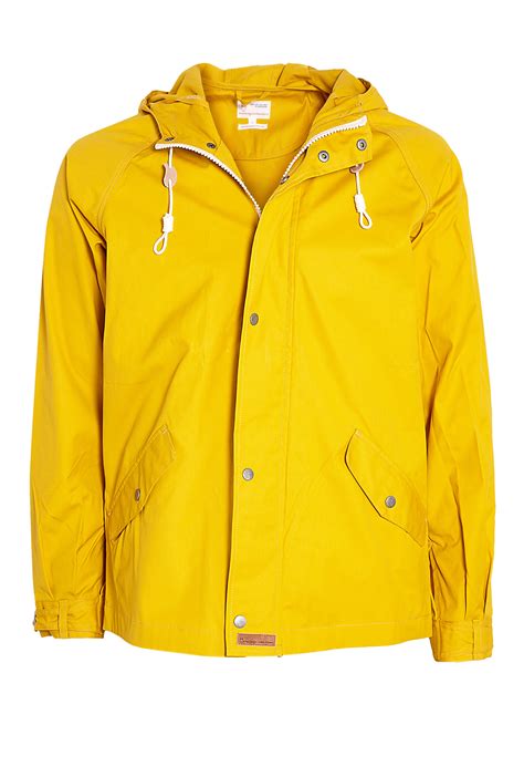 knowledge cotton apparel yellow light wax canvas rain jacket  yellow  men mustard lyst