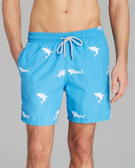 vilebrequin mistral shark swim trunks in blue for men lyst