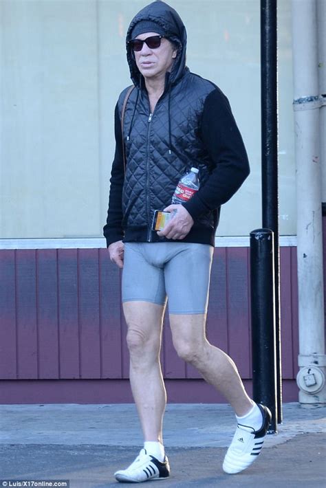 Mickey Rourke Shows Off Bulge In Tight Spandex Shorts