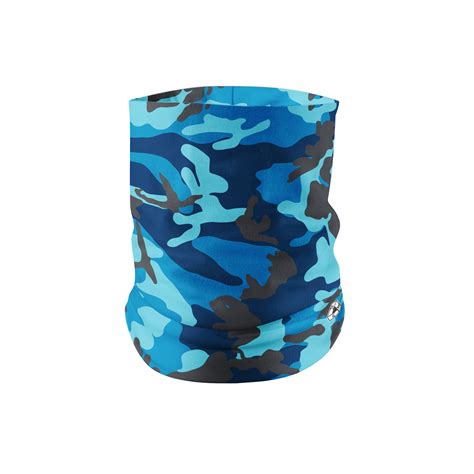 blue camo neck gaiter recycled  eco friendly dual layer protection