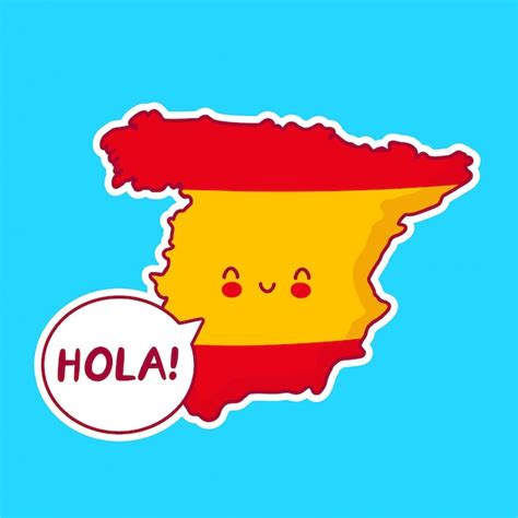 Lindo Personaje De Bandera Y Mapa De España Divertido Feliz Con La