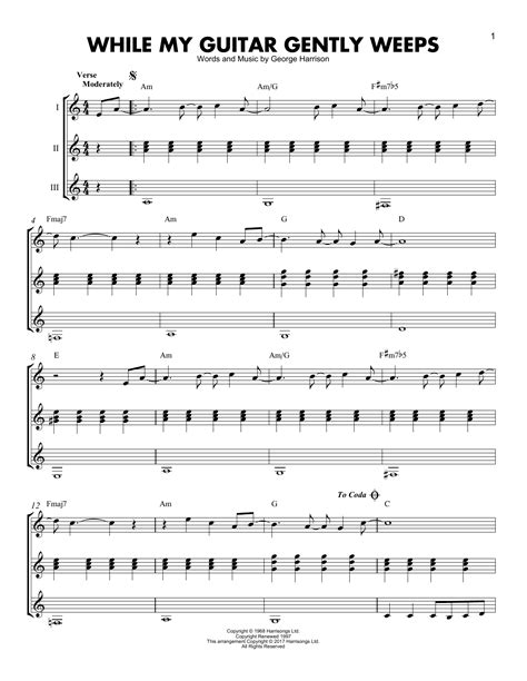 while my guitar gently weeps sheet music the beatles guitar ensemble