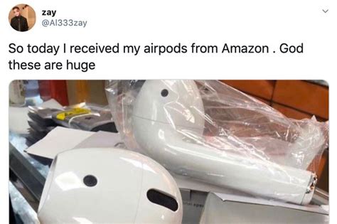 woman in hysterics after receiving fake airpods that were bigger than