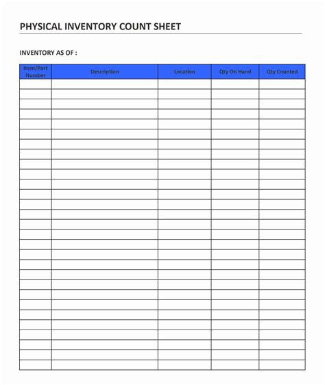 printable inventory sheets