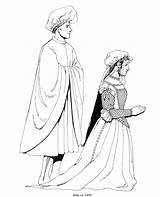 Renaissance Coloring Medieval Clothing Mode Pages Historical Fun Kids Cliparts Kleurplaten Uit Times Costume Lineart Fashion sketch template