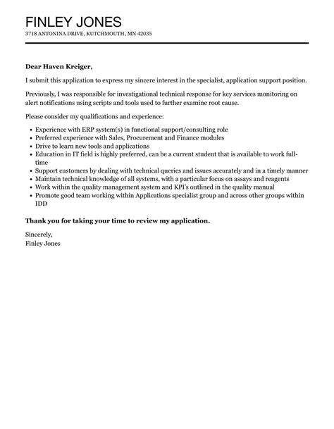 specialist application support cover letter velvet jobs
