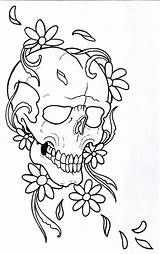 Outline Tattoo Drawings Flower Skull Drawing Coloring Cool Pencil Vikingtattoo Flowers Skulls Deviantart Tattoodaze Shade sketch template