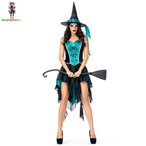 blue black witch women halloween costume adult sexy party swallowtail