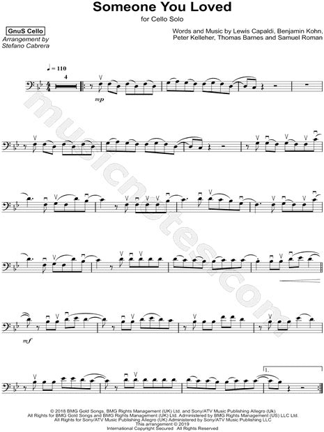 Gnus Cello Someone You Loved Sheet Music Cello Solo In Bb Major