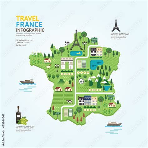 infographic travel  landmark france map shape template design stock