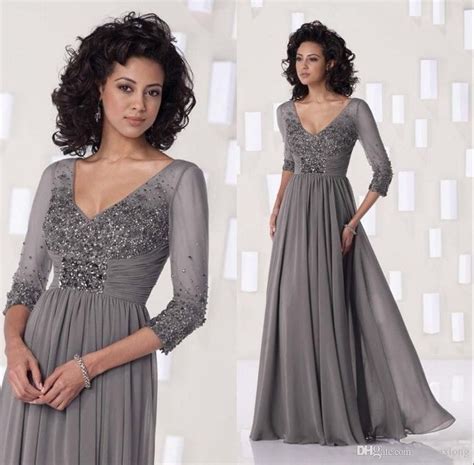 elegant lace bodice full sleeves chiffon gowns mother of