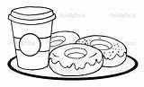 Coffee Coloring Donuts Donut Cup Clipart Pages Drawing Line Clip Doughnuts Mug Doughnut Stock Outlined Outline Print Cliparts Sheet Hittoon sketch template