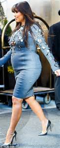 kim kardashian proudly displays her pregnancy curves in bejewelled figure hugging dress and says
