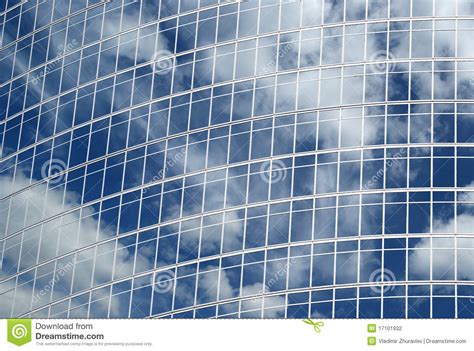 reflection   cloudy sky  glass wall stock photo image  built equipment
