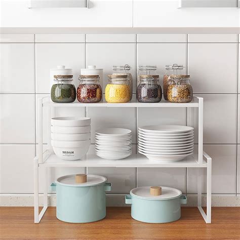 space saving rack stackable kitchen shelving organizer rack shelf adjustable kitchen cabinet