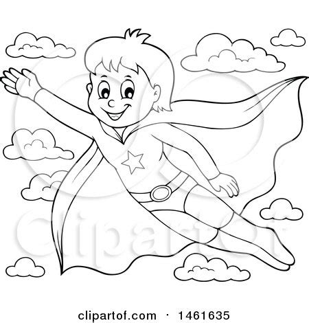 clipart   black  white flying super hero boy royalty