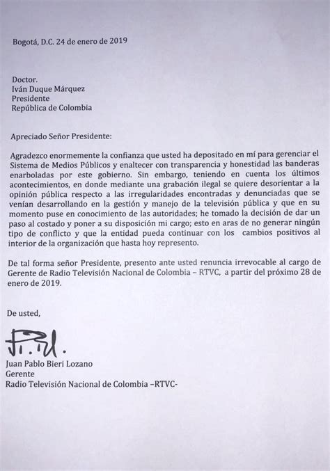 Modelo Word Carta De Renuncia Colombia 2020 Idea E