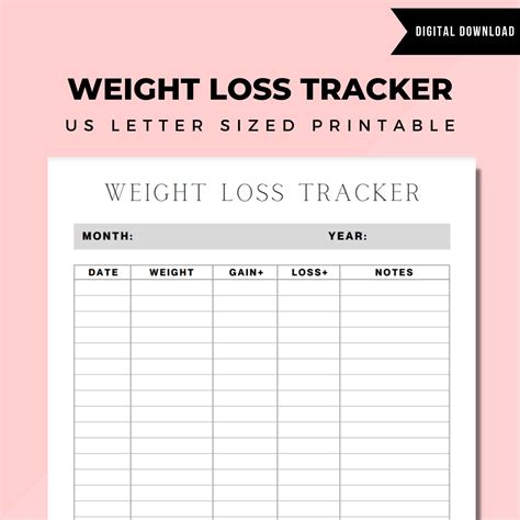 weight loss tracker printable  template fitness tracker etsy uk