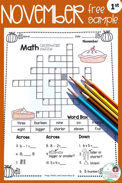 frogs fairies  lesson plans  math crossword puzzle samples
