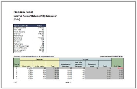 Irr Internal Rate Of Return Calculator For Excel Excel Templates