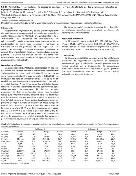 Pdf Variabilidad Y Correlaciones De Caracteres Asociados Al Vigor De