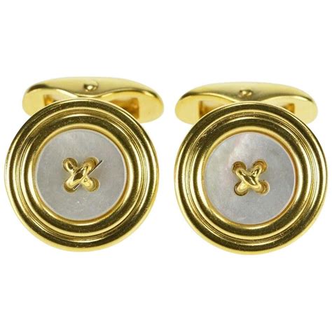 black starr and frost mother of pearl button gold cufflinks for sale at