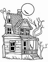 Coloring Pages House Halloween Haunted Scary Spooky Monster Old Creepy Houses Printable Drawing Kids Color Moon Night Clipart Sheets Print sketch template