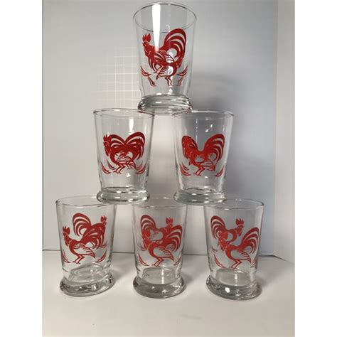 Vintage Libbey Red Rooster Juice Glasses Set Of 6 Chairish