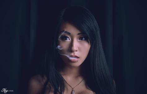 Wallpaper Face Women Long Hair Blue Eyes Asian Smoke Singer