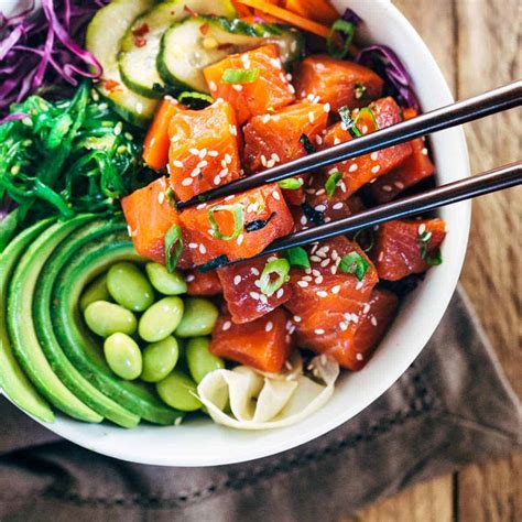 spicy salmon poke bowls jessica gavin