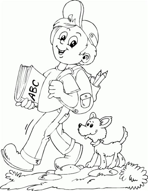 schoolboy walking dog coloring page coloringcom